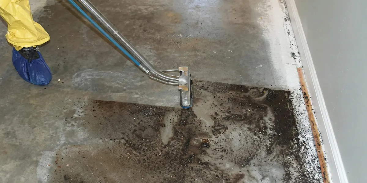 sewage removal technicians extracting contaminated wastewater from a residential floor in Memphis, TN
